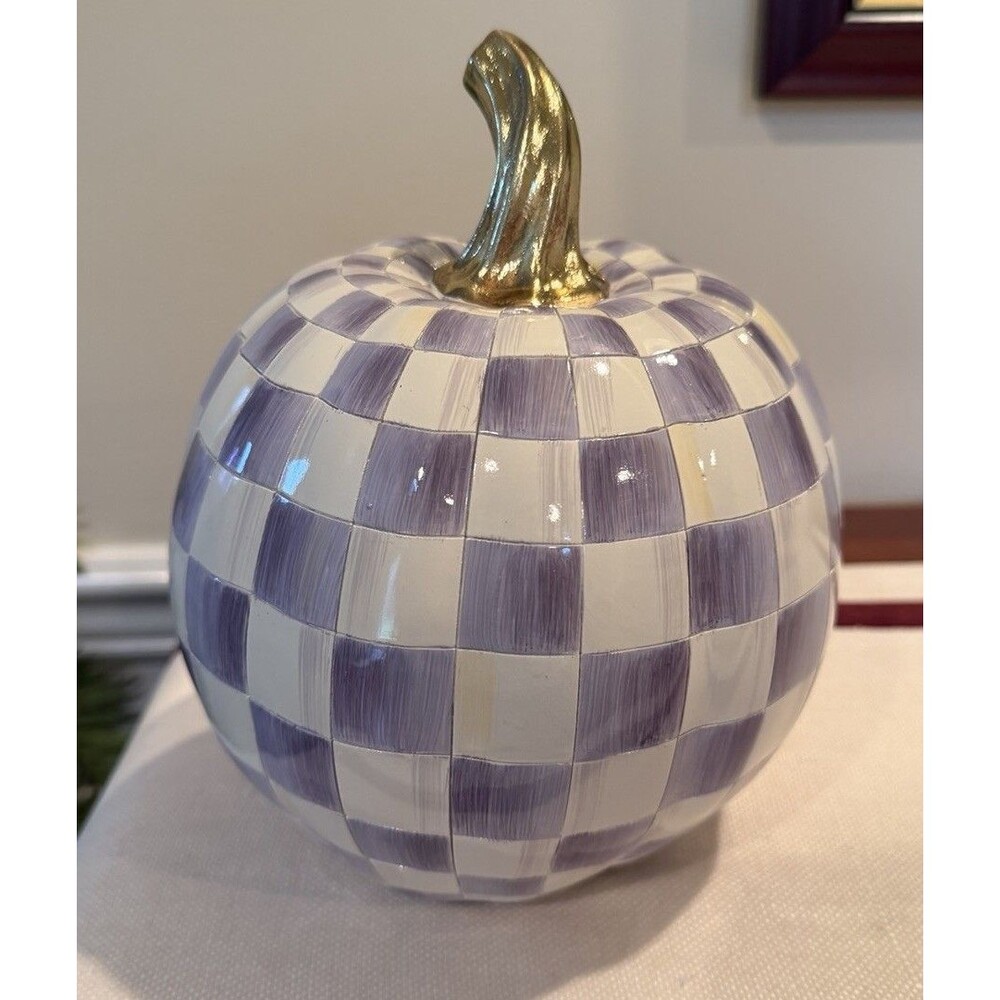 MacKenzie-Childs Violet Check Mini Pumpkin NEW IN BOX Halloween Fall